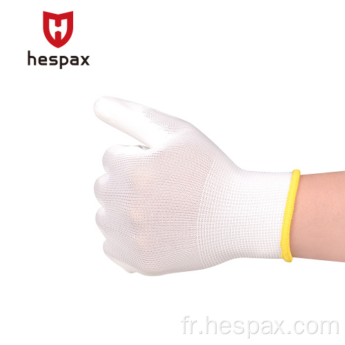 Assemblage de salle blanche antistatique HESPAX Gants en nylon PU blanc
